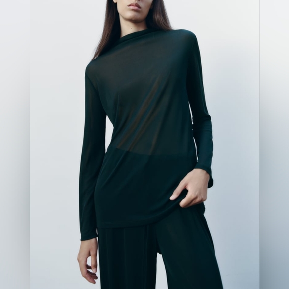 ZARA LONG SLEEVE FLOWY TOP - Picture 1 of 8